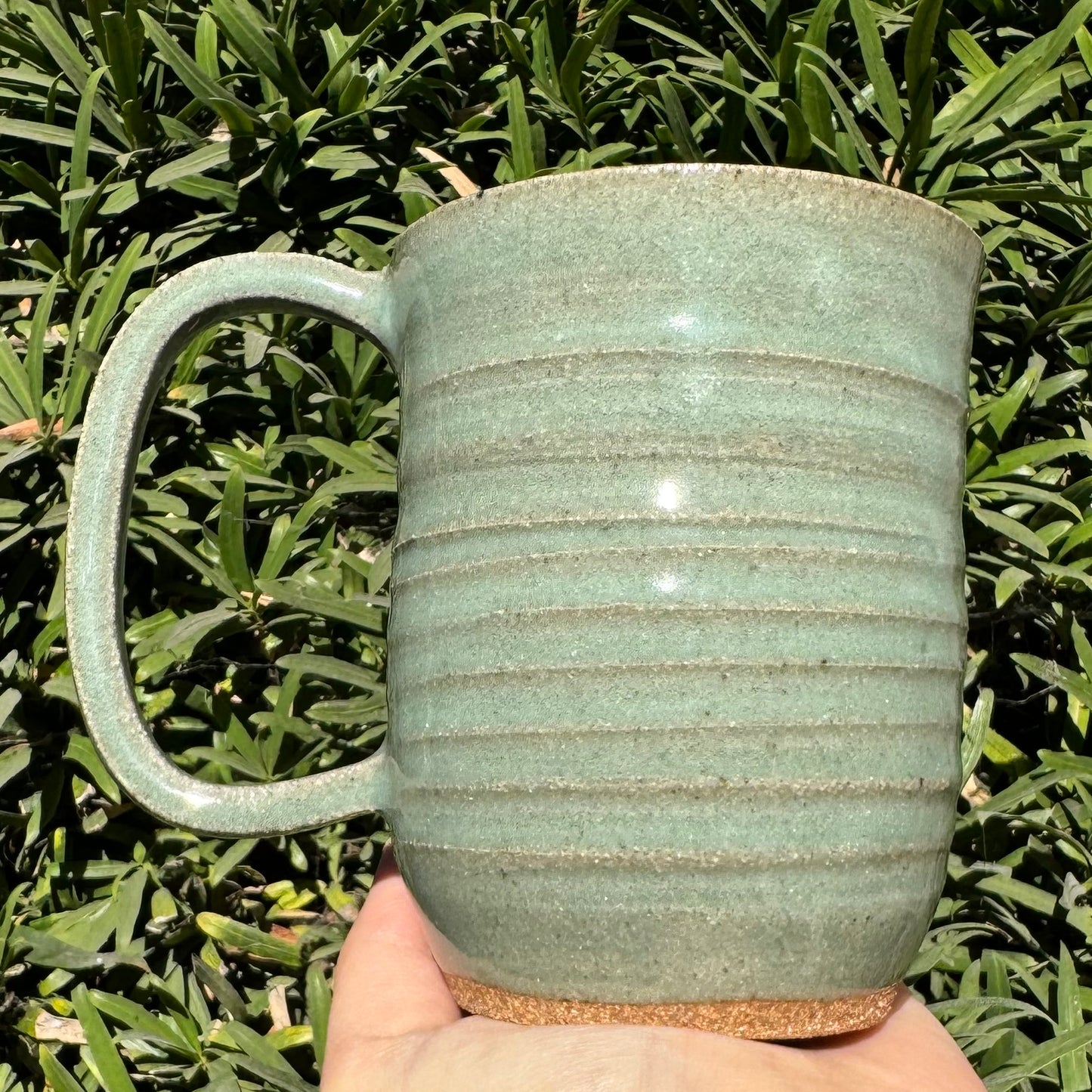 Light Green Striped Mug 14 oz