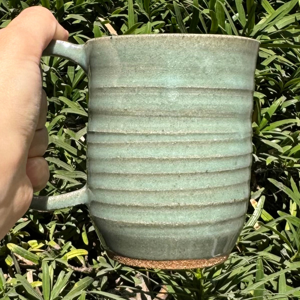 Light Green Striped Mug 14 oz