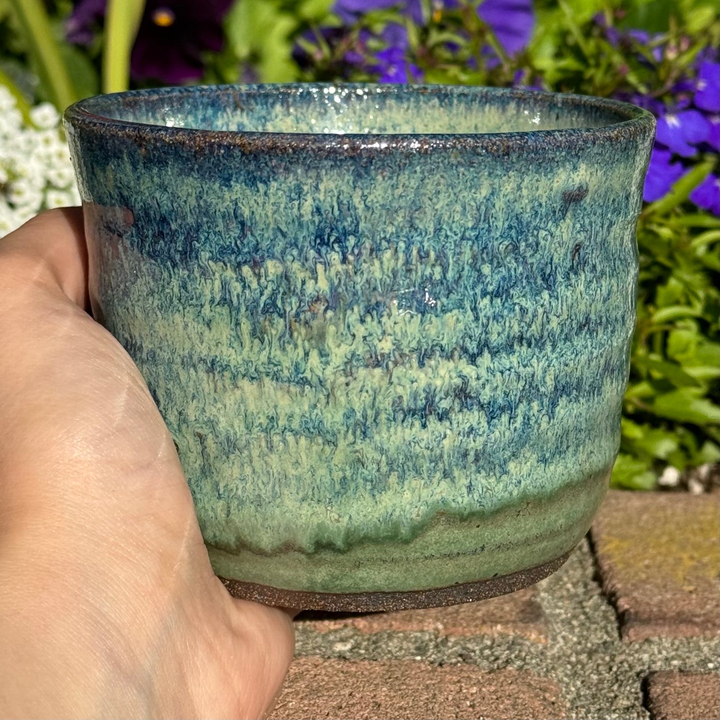 Blue and Green Stripe Textured Cup 12 oz
